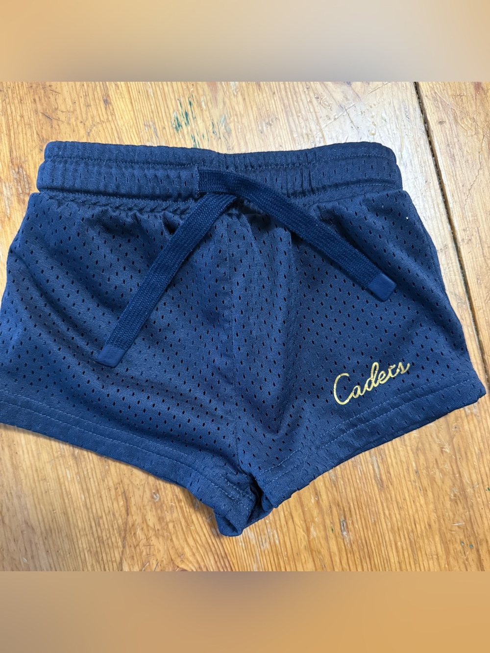 Cadets Navy Mesh Knit Shorts with Drawstring and Gold Script